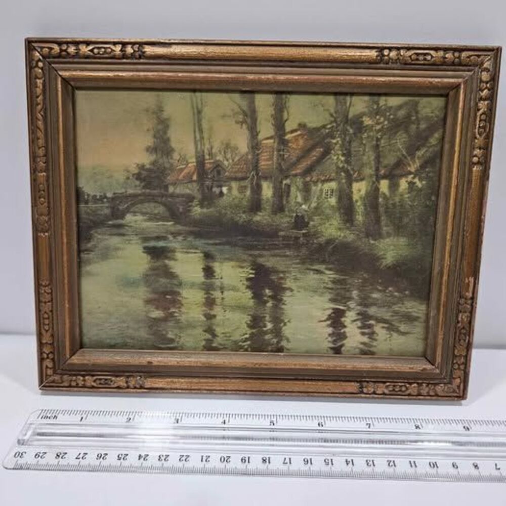 Vintage Framed Countryside River Art
